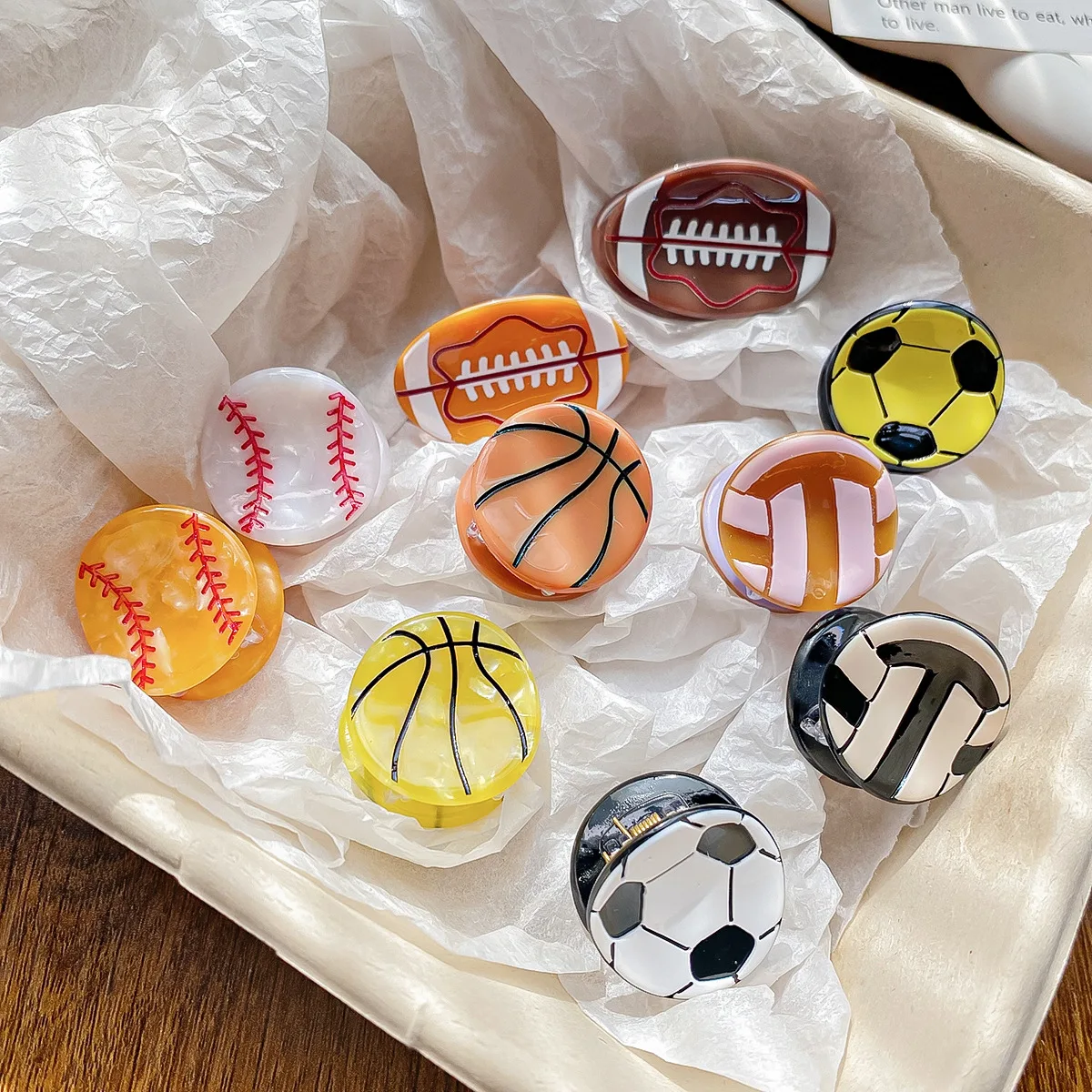 Acetate Hair Claw Small Size Basketball Football Pattern Sporty Cute Clip for Women Lightweight Strong Grip Durable
