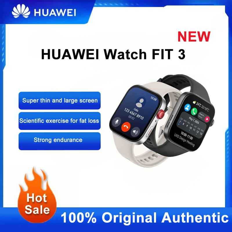 Huawei Watch Fit 3 Relógio Esportivo Inteligente, Redução de Gordura, Chamada Bluetooth, Leve e Fino, Tela Grande, Longa Vida