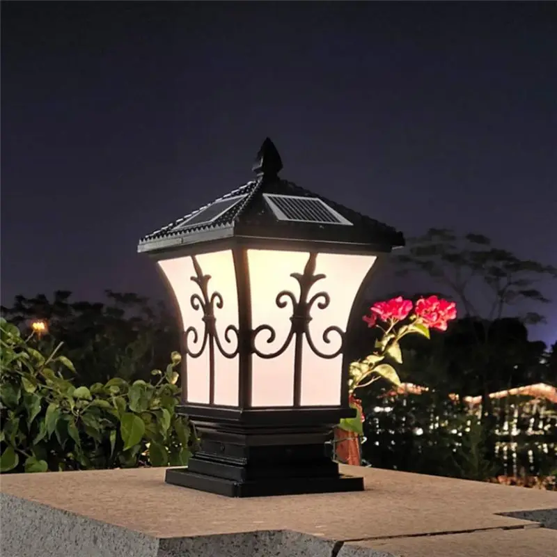 SHGO LED Solar Post Light Outdoor Dusk to Dawn Vintage Style Pillar Light for Garden Driveway Patio ABS+PC