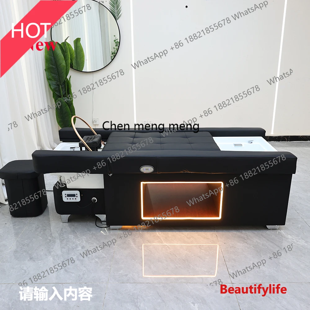 02A Head SPA Salon Hair Washing Bed Shampoo Bed Thai Massage Table Barbershop Commercial Furniture with Foot Bath Basin