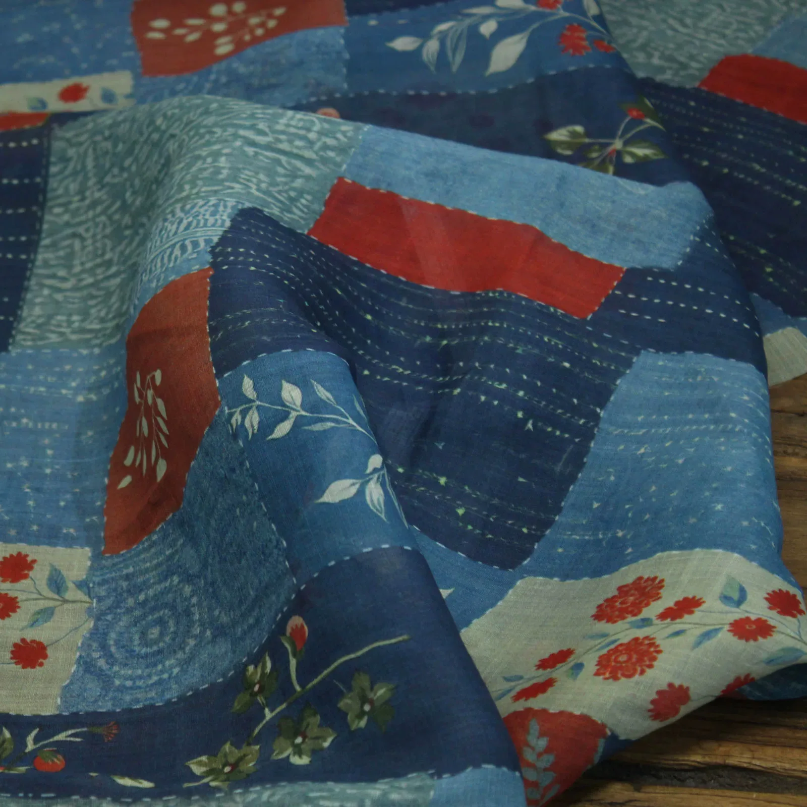 

1yard Vintage patchwork print patchwork one-piece dress cheongsam shirt sewing fabric pure ramie fabrics for clothing