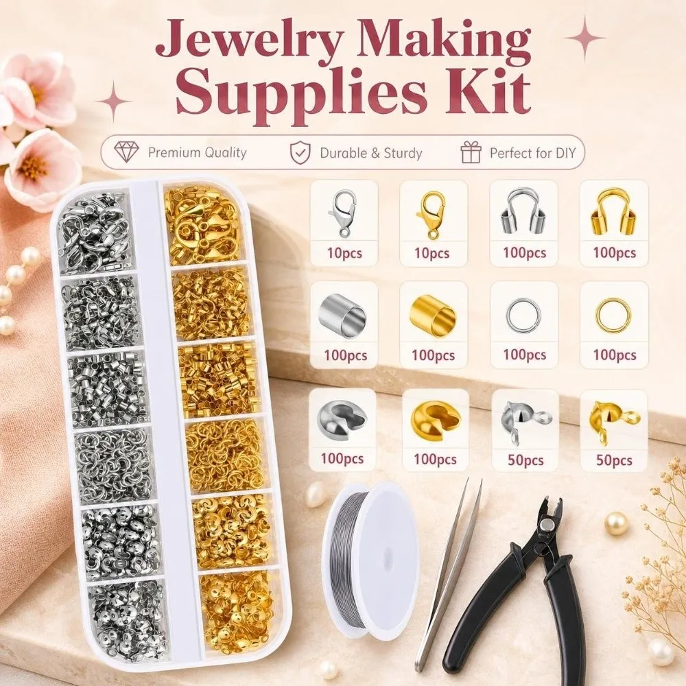 6/12 Grids Jewelry Making Supplies Kit DIY Wire Guard Jewelry Repair Tools Open Jump Rings Crimp Tube Cover