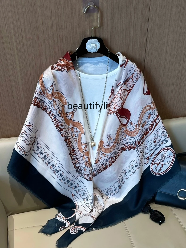 Women's High-Grade Linen Scarf Summer New Sunscreen Silk Scarf 130 Large Kerchief Travel Beach Outer Shawl