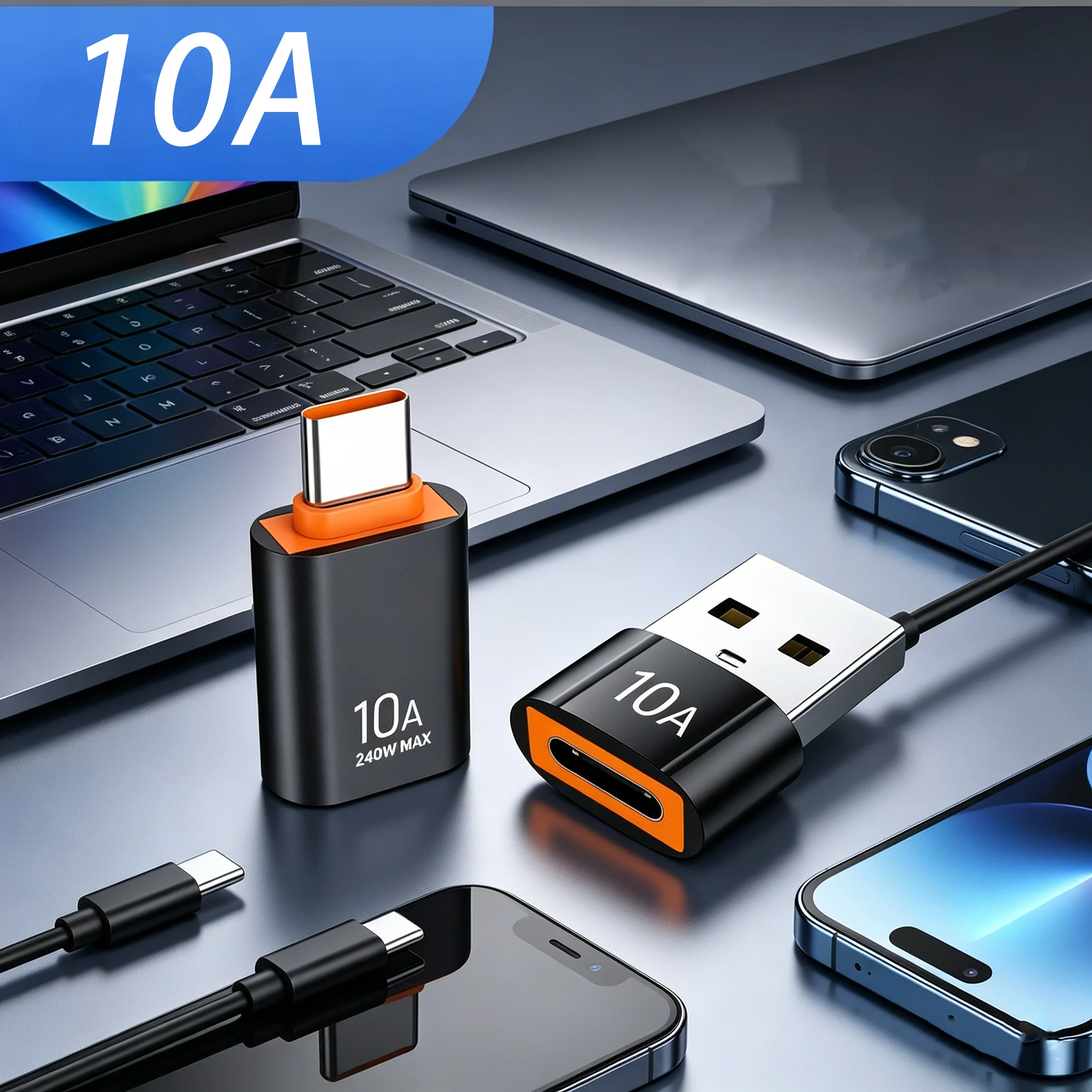 10A Fast Charge Type-C Male to USB Female OTG Adapter, Works for Samsung, Xiaomi, Laptop, USB-C Phones