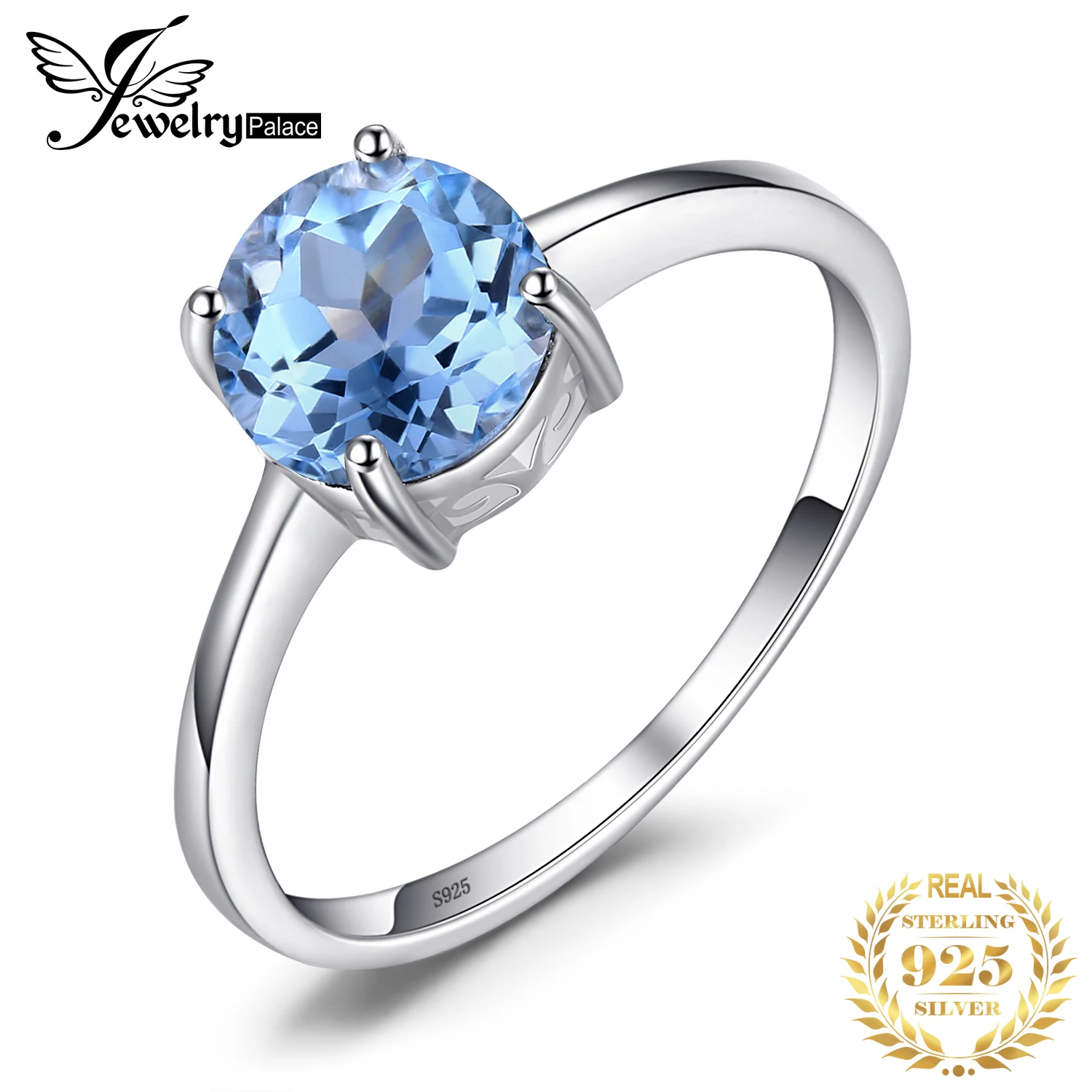 JewelryPalace 1.6ct Natural Sky Blue Topaz 925 Sterling Silver Ring for Women Solitaire Gemstone Fine Jewelry Anniversary Gift