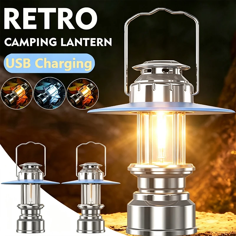 Outdoor Vintage LED Camping Lantern Portable Handheld Emergency Lighting Atmosphere Lamp Charger Design,Tent Outdoor Gift