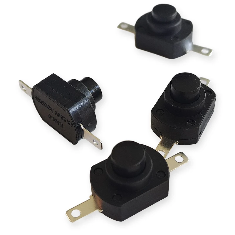 25PCS KAN-9 Flat Feet Self Locking Power Button Switch 18x13mm 6A 250VAC 2Pin Suitable For Desk Lamps/Strong Light Flashlights