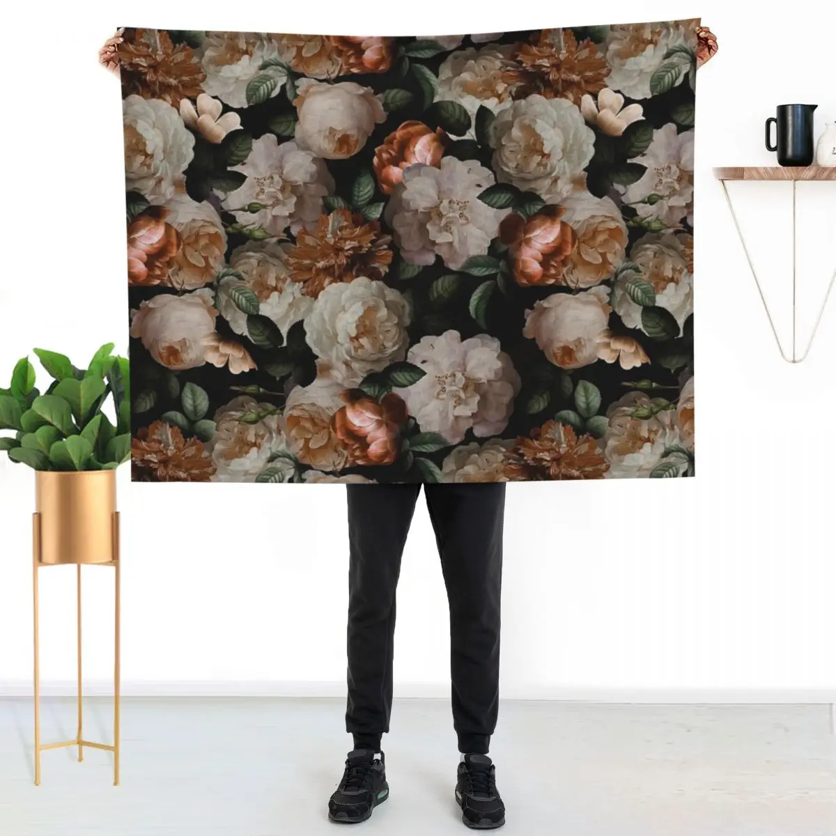 Antique Jan Davidsz. de Heem Lush Roses Flowers On Black Botanical Night GardenPattern Throw Blanket Luxury Blankets