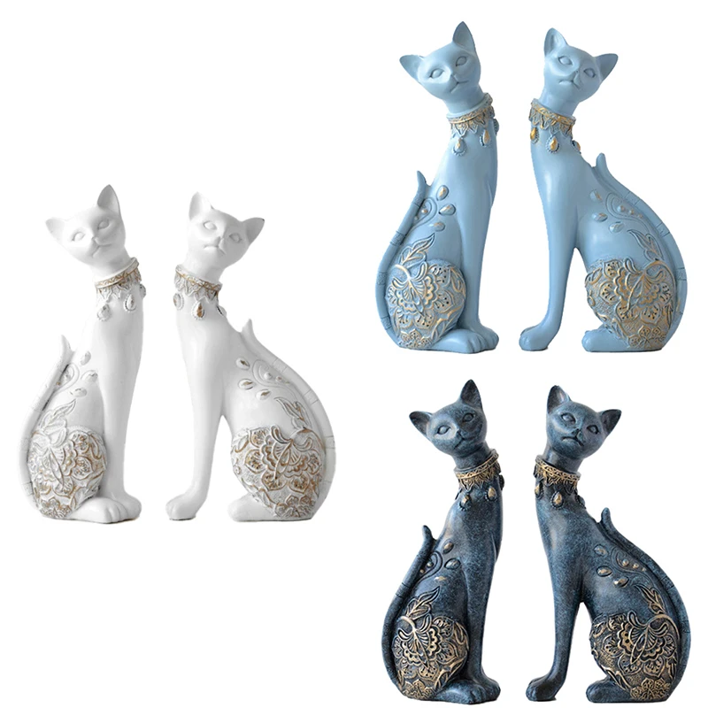 

HOT-Cute Resin Cat Figurines Home Decoration Creative Wedding Gift Crafts Animal Statues Table Sculptures Decor