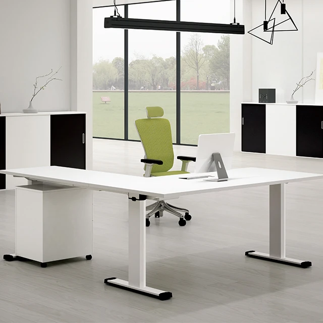 Electric Adjustable Height Office Electric Manager Office Lifting Table L Shape 2 Legs Office Furniture Metal Dual Motor Modern