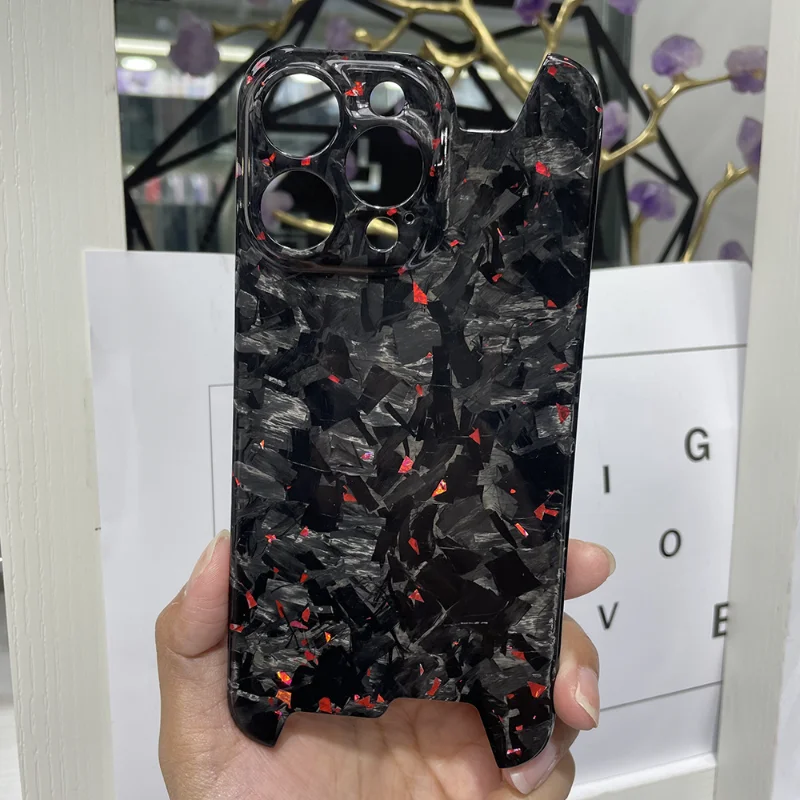Real Glossy Forged Ultra Light Full Carbon Fiber Case for IPhone 14/15/16Promax Glitter Bling Irregular Shockproof Case view 5