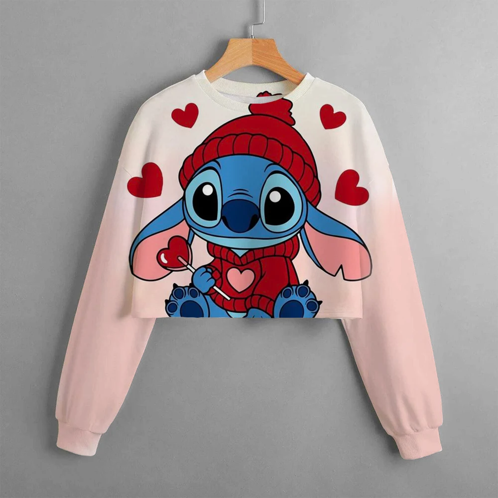 Fashionable girl clothing, spring tops for girls, cute Stitch patterned long sleeved round neck hoodies, essential for sweet gir