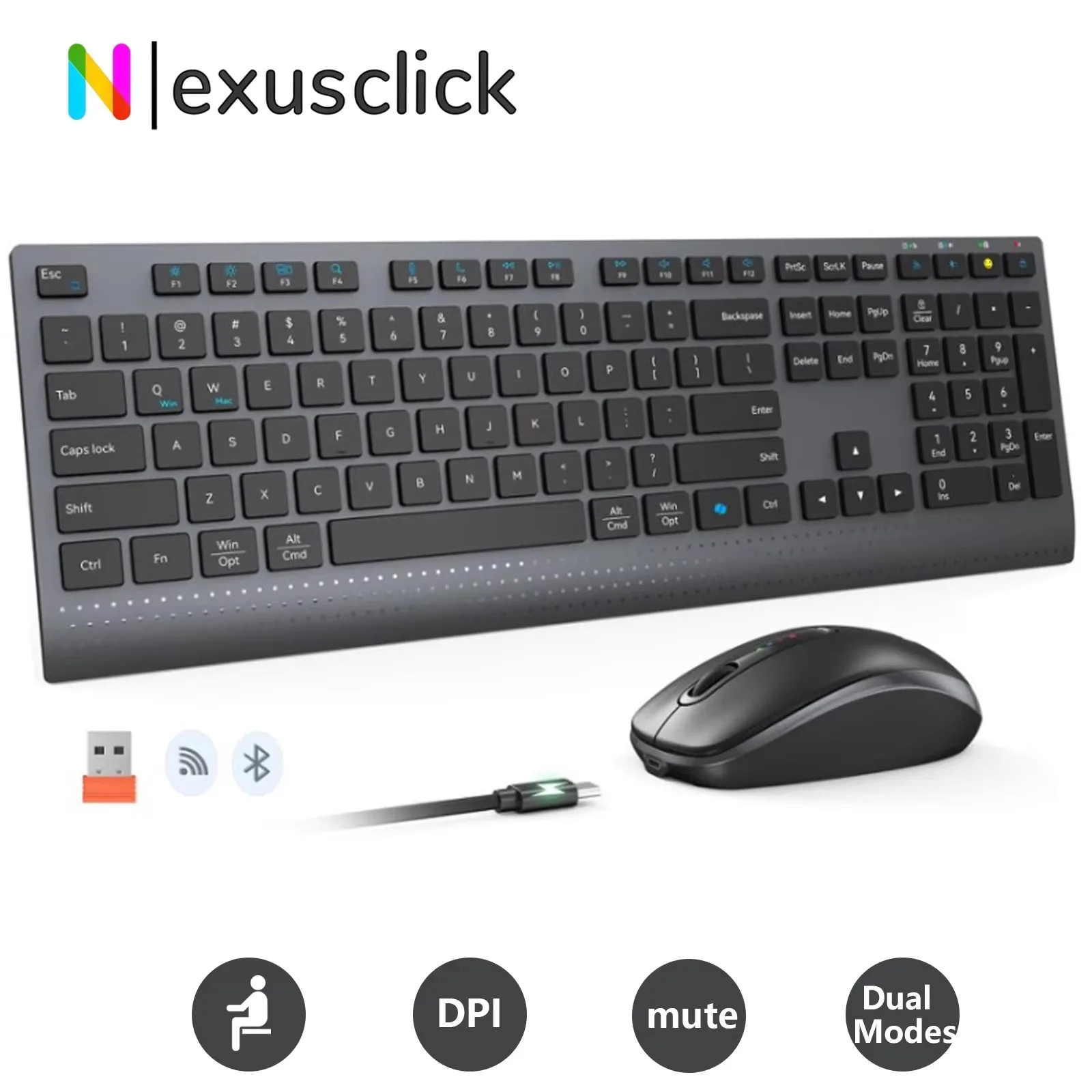 Dual-Mode 2.4G Wireless Keyboard Mouse Combo Mute Rechargeable Keyboard Mouse Set With Multi-Function Keys For Laptop PC Windows