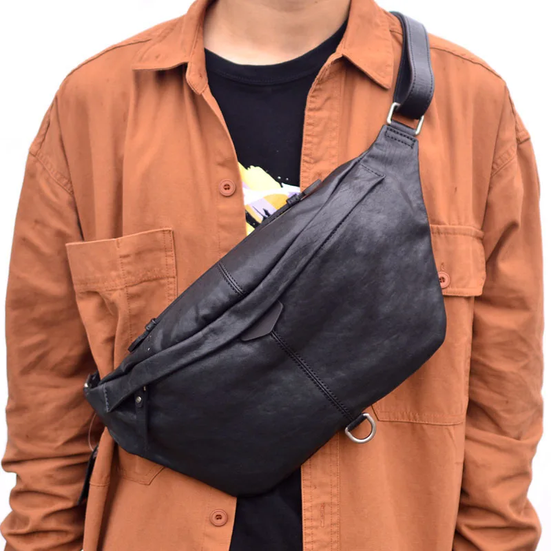 AETOO-Bolso cruzado de cuero para hombre, bolsa de hombro de cuero de vaca con Capa horizontal, para teléfono móvil juvenil