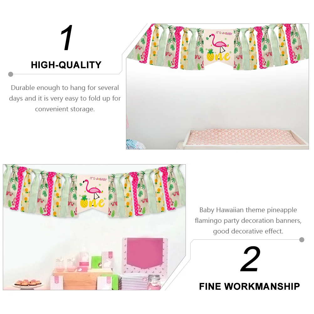 

1Pcs Hawaiian Themed Banner Pineapple Flamingo Party Decoration Durable Linen Bunting Tropical Elements Home Office Decor