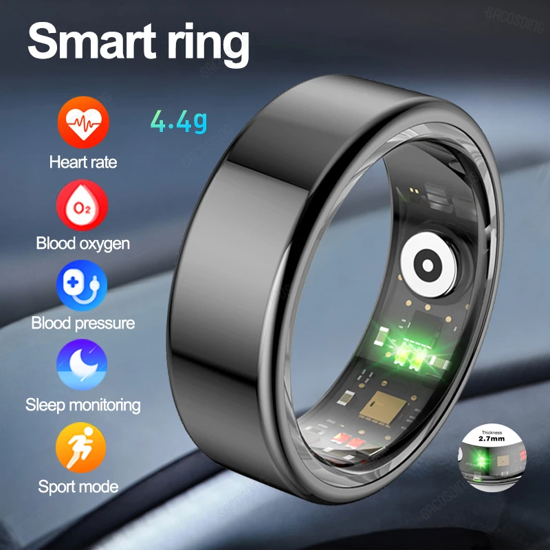 Fashion Smart Ring Military Grade Titanium Steel Shell Health Heart Rate Sleep Monitor IP68 3ATM Waterproof Sports Ring Smart