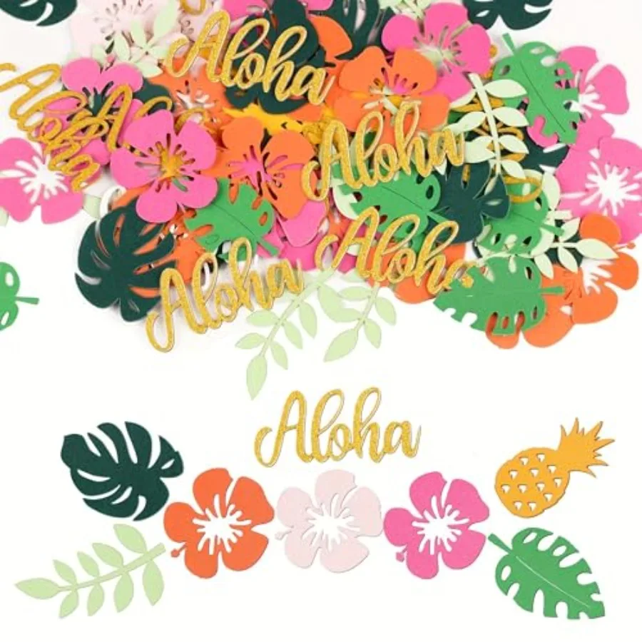 

100Pcs Hawaiian Tropical Confetti, Glitter Aloha Summer Table Decorations, Hawaii Pineapple Palm Flower Leaf Confetti for Birth