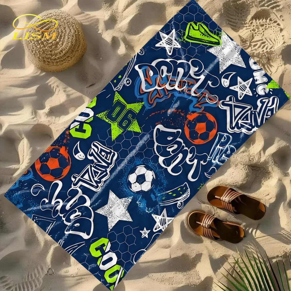 

LISM 1pc Boys Soccer Beach Towel-Oversized, Absorbent Microfiber, Quick Dry, Ideal for Travel, Swimming, Surfing Bath Towel