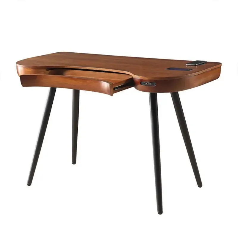 

Hooqu Tempered Glass Study Smart Office Furniture AUX Speaker Console Tables Wireless Charge Computer Hifi Music Arc Table With