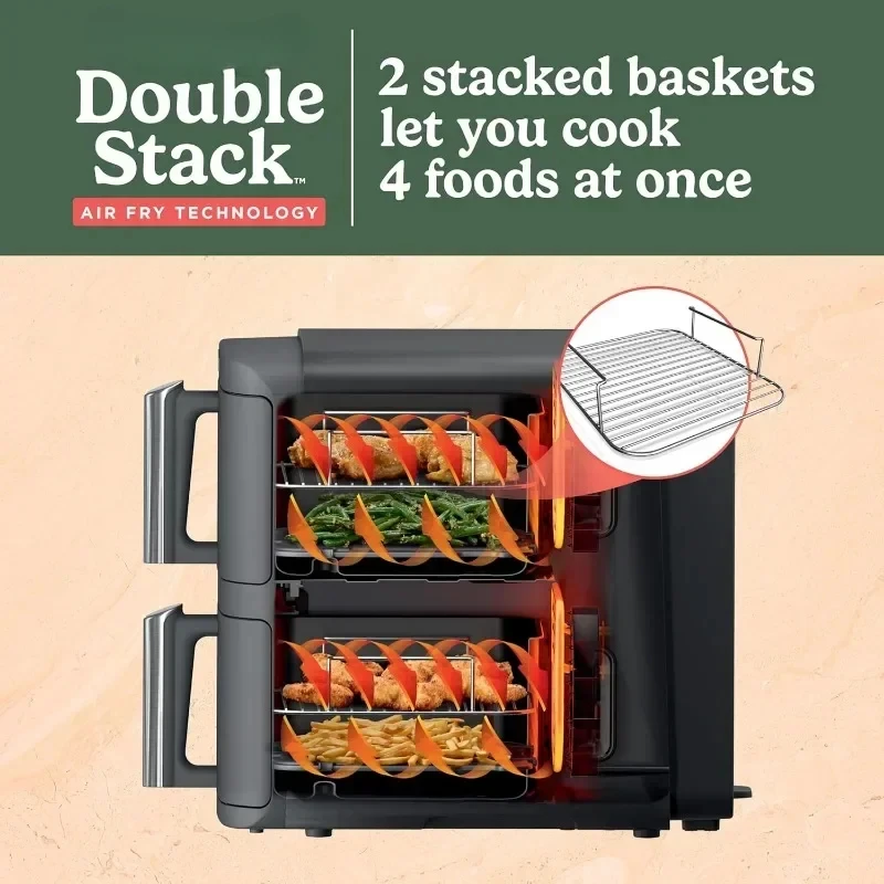 Cesta Ninja DoubleStack para freidora de aire, tecnología para cocinar alimentos a la vez, diseño compacto, acabado, freír al aire