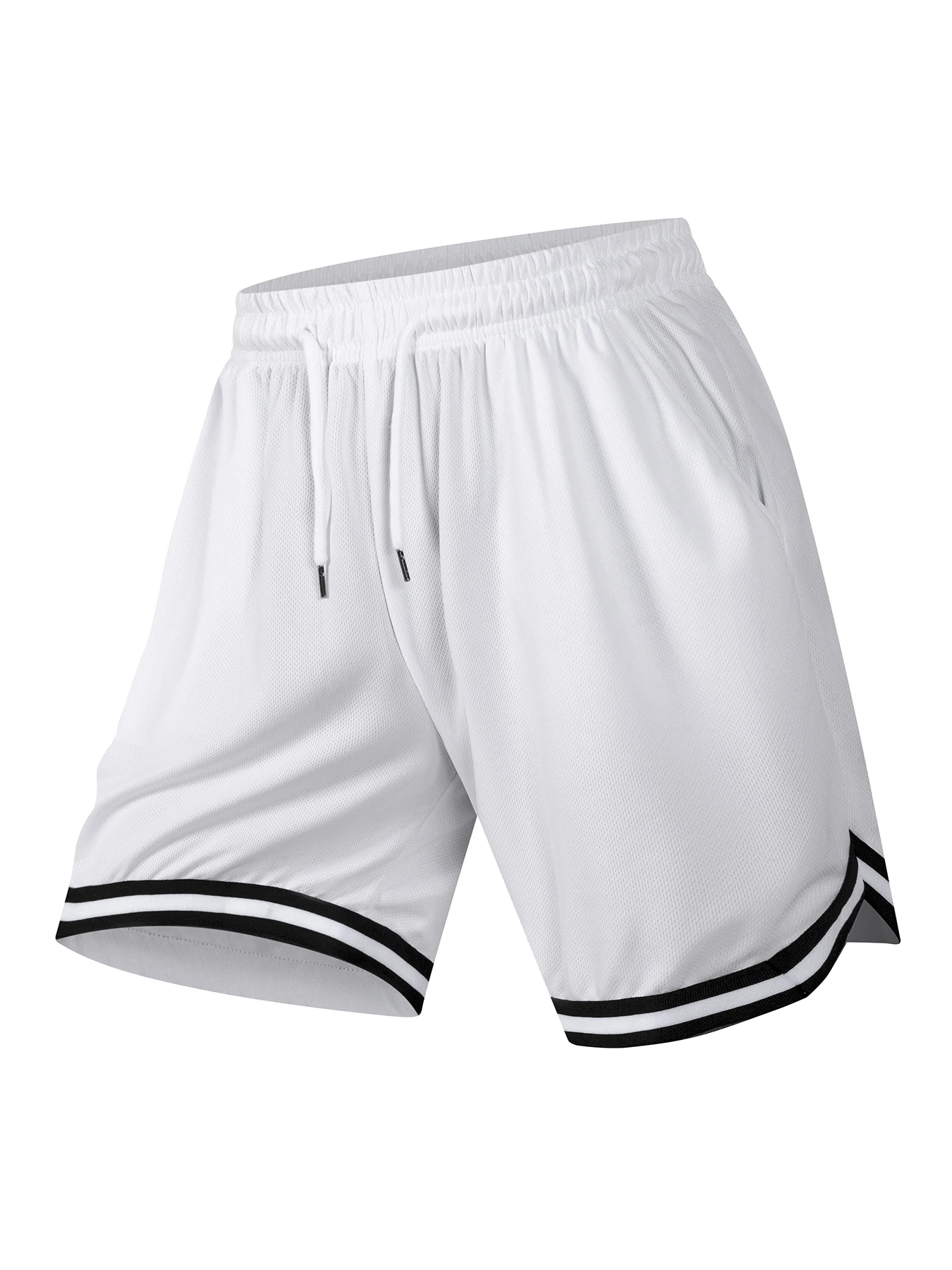 Men's Muscle Fit Mesh Basketball Shorts Contrast Striped Knee Length Athletic Shorts Gym Street Casual Summer Bottoms