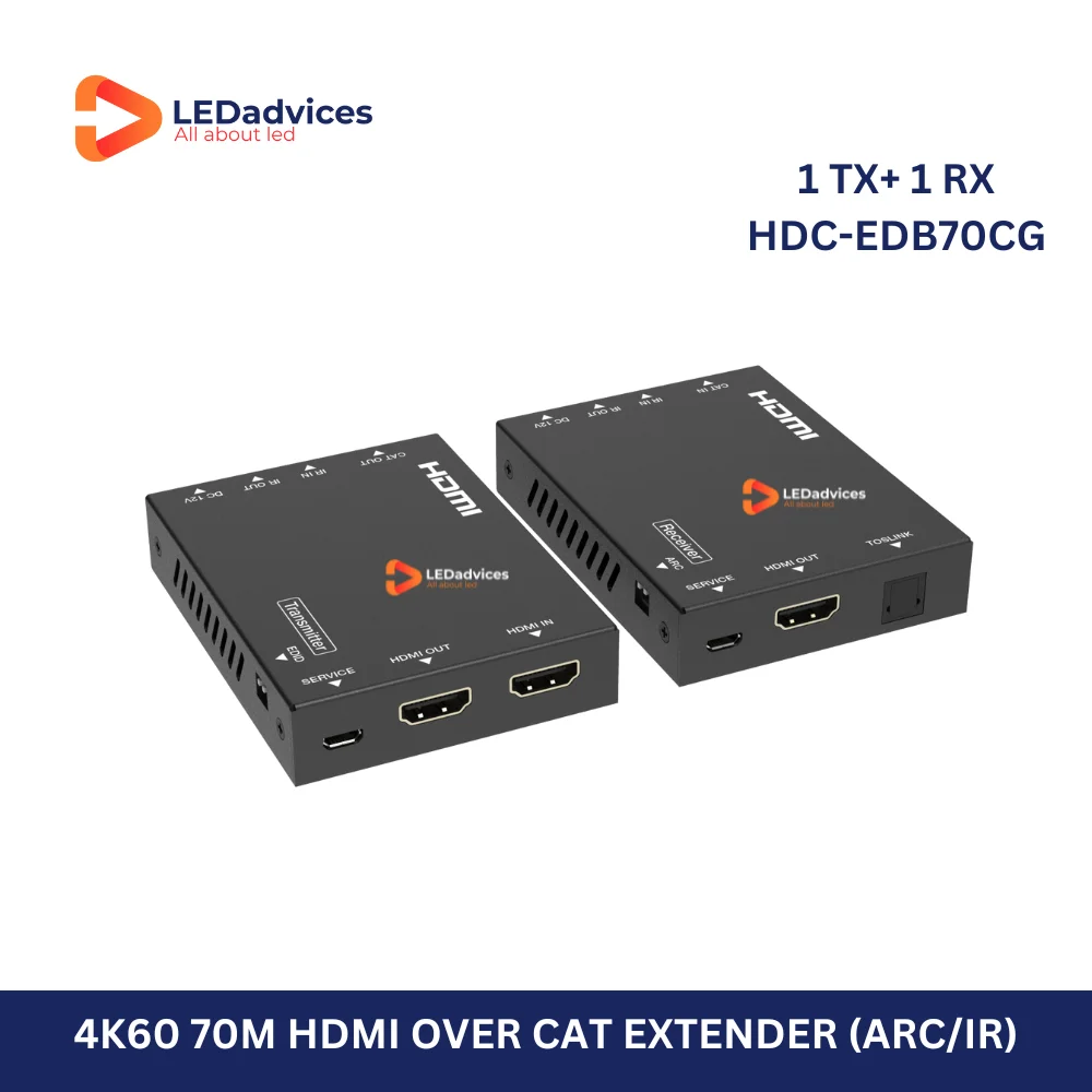 4K60 HDMI Extender Over CAT6 230ft/70m HDMI2.0 HDCP 2.2 18Gbps HDR10+ Dolby Bi-Directional IR ARC POC Audio De-Embedding