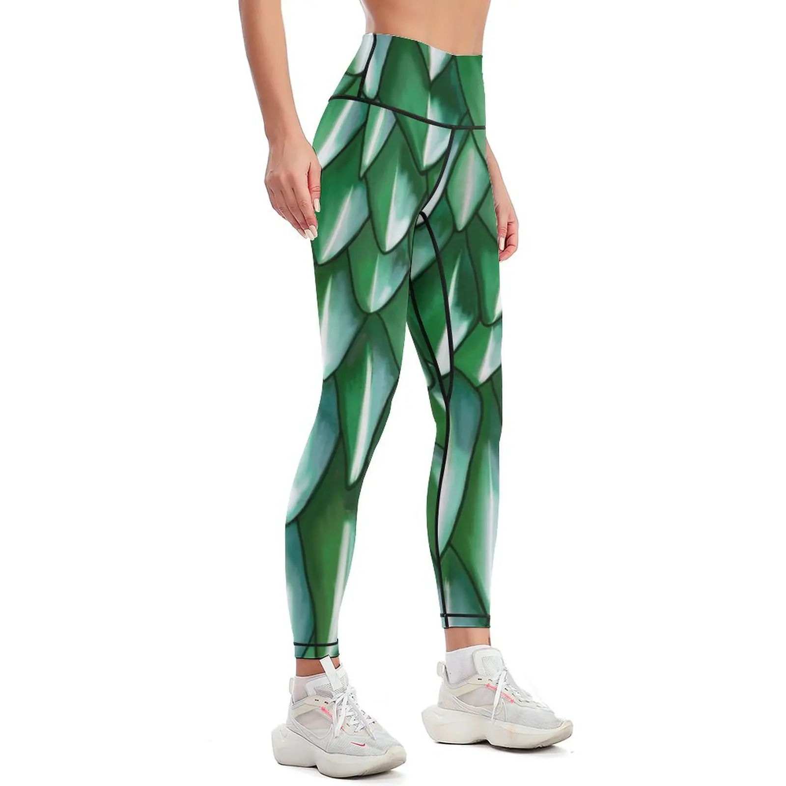 Green Dragon Scales Mermaid Reptile Print Leggings Women's tights gym womans Jogger pants Womens Leggings