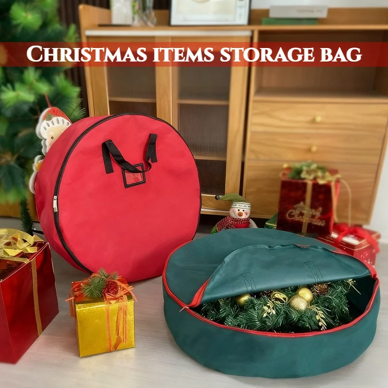 

Christmas Wreath Storage Bag Oxford Cloth Double Zipper Design with Card Slot Handle for Seasonal Holiday Items Organization