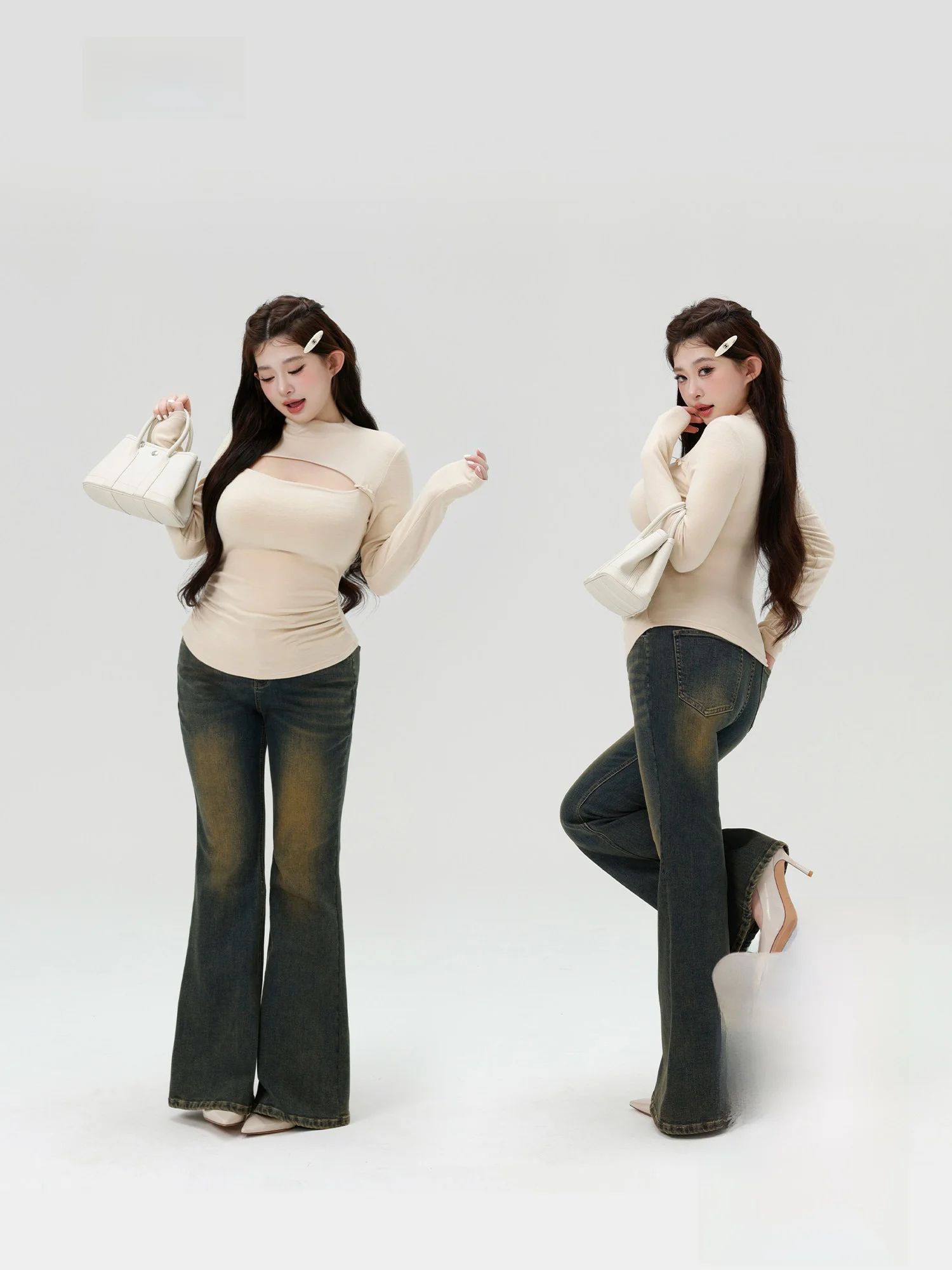 

High Waist Pain-Free Shaping Straight Leg Jeans Women's Thickened Velvet Bootcut Denim Casual Style Natural Waist Button Fly