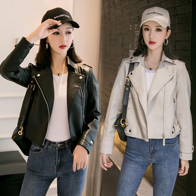 

Women Small Leather Coat 2025 New Spring Autumn Fashion Temperament Korean Version Slim Big Size Motorcycle Leather Jacket Tide