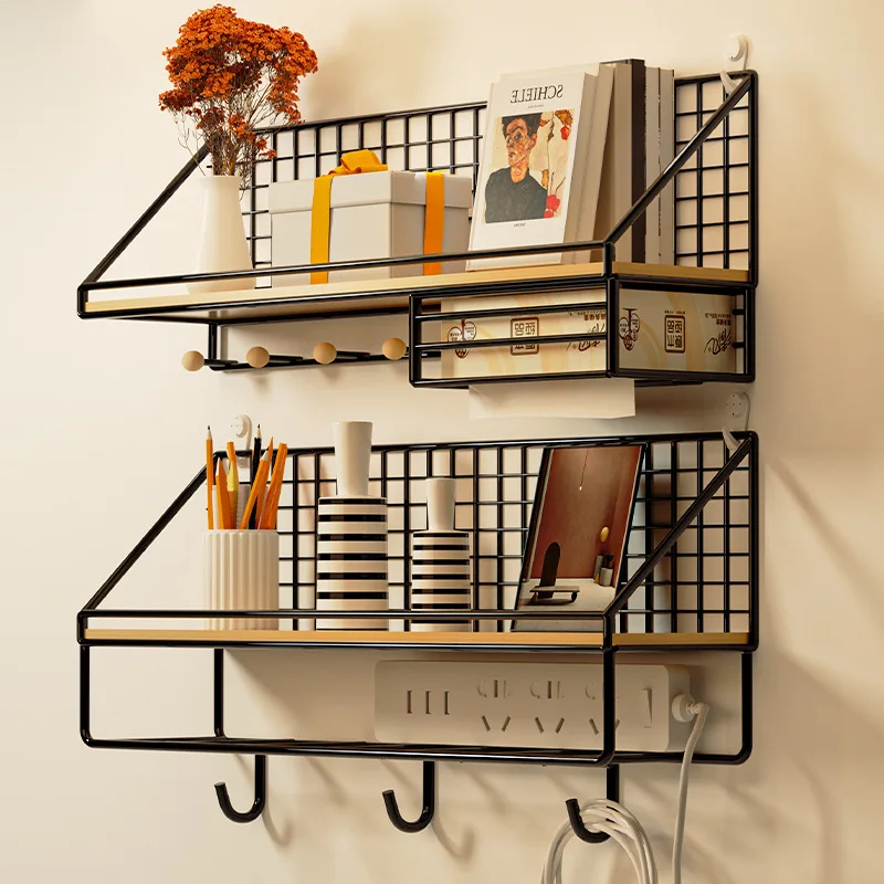 

No Punching Wall Shelf Bedroom Wall Simple Shelf Internet Celebrity Wall-mounted Word Board Bookshelf Wall Storage
