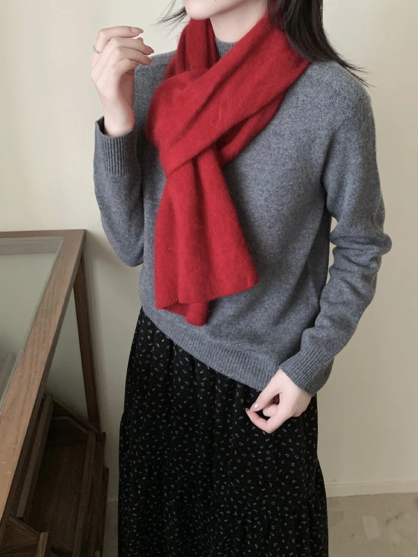 Kaschmirpullover innen, halbhoher Kaschmirwollbasispullover, nahtloser einteiliger einfarbiger Pullover