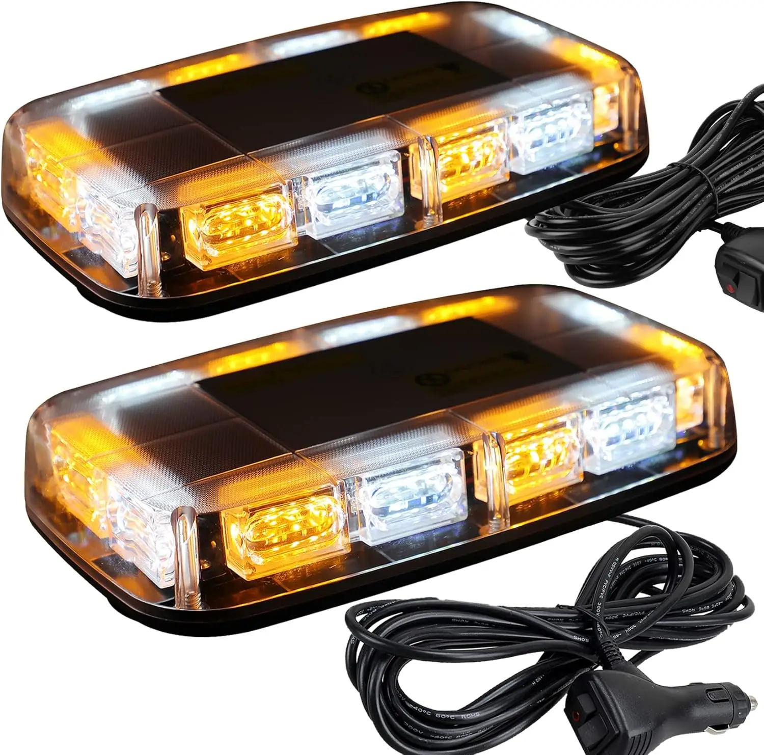 

2-Pack 48-LED Magnetic Strobe Lights, Amber/White Emergency Warning for Trucks & Snow Plows