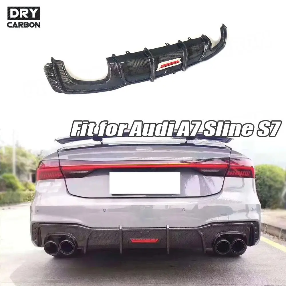 

Carbon fiber Rear Diffuser Lip Spoiler With Brake Light For Audi A7 Sline S7 2019 2020 2021 Back Bumper Guard Plate Car Styling