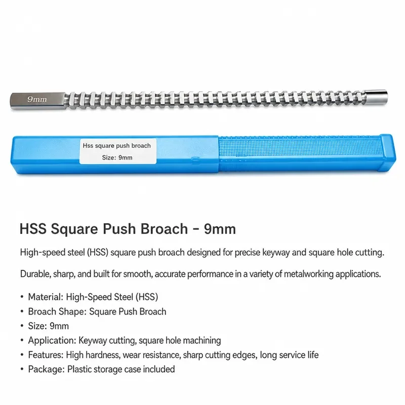 9mm Square Push Type Broach Cutter Metric Size HSS Cutting Tool for Keyway Slotting Machine High Speed Steel Precision