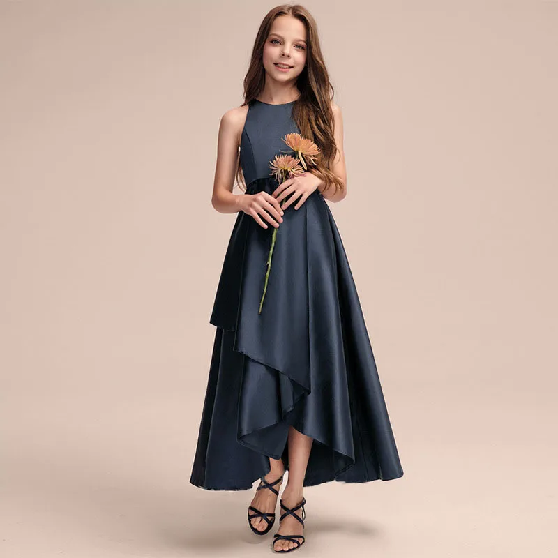

Flower Girls Dress Kids Children Wedding Bridesmaid Birthday Party Dress Sleeveless Ruched O Neck Summer Party Dress Red Ivory