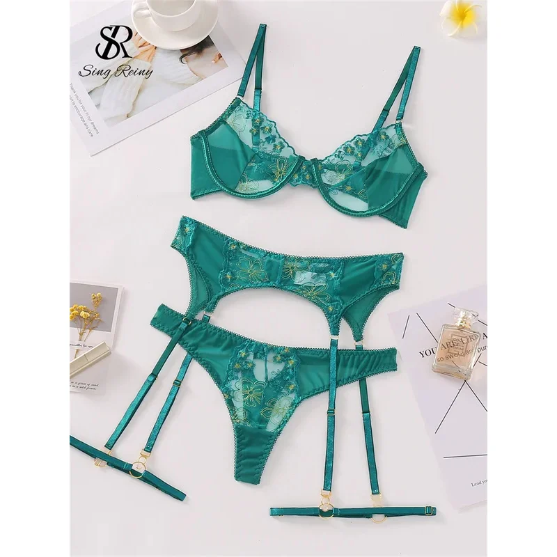 

SINGREINY Women Sexuality Spliced Sheer Bra&Brief Sets Gauze Garter Club Skinny Lingerie Fashion Corset Ladies Underwear Suits
