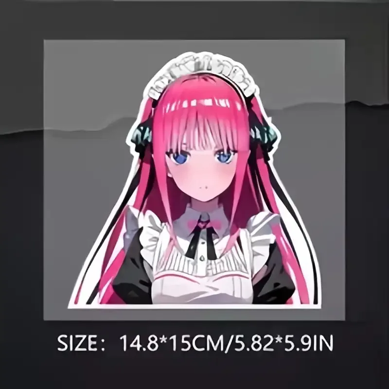 

2D плоская розовая наклейка с аниме-девушкой-горничной, 14,8x15 см, милый виниловый стикер JDM для автомобиля и мотоциклетного шлема