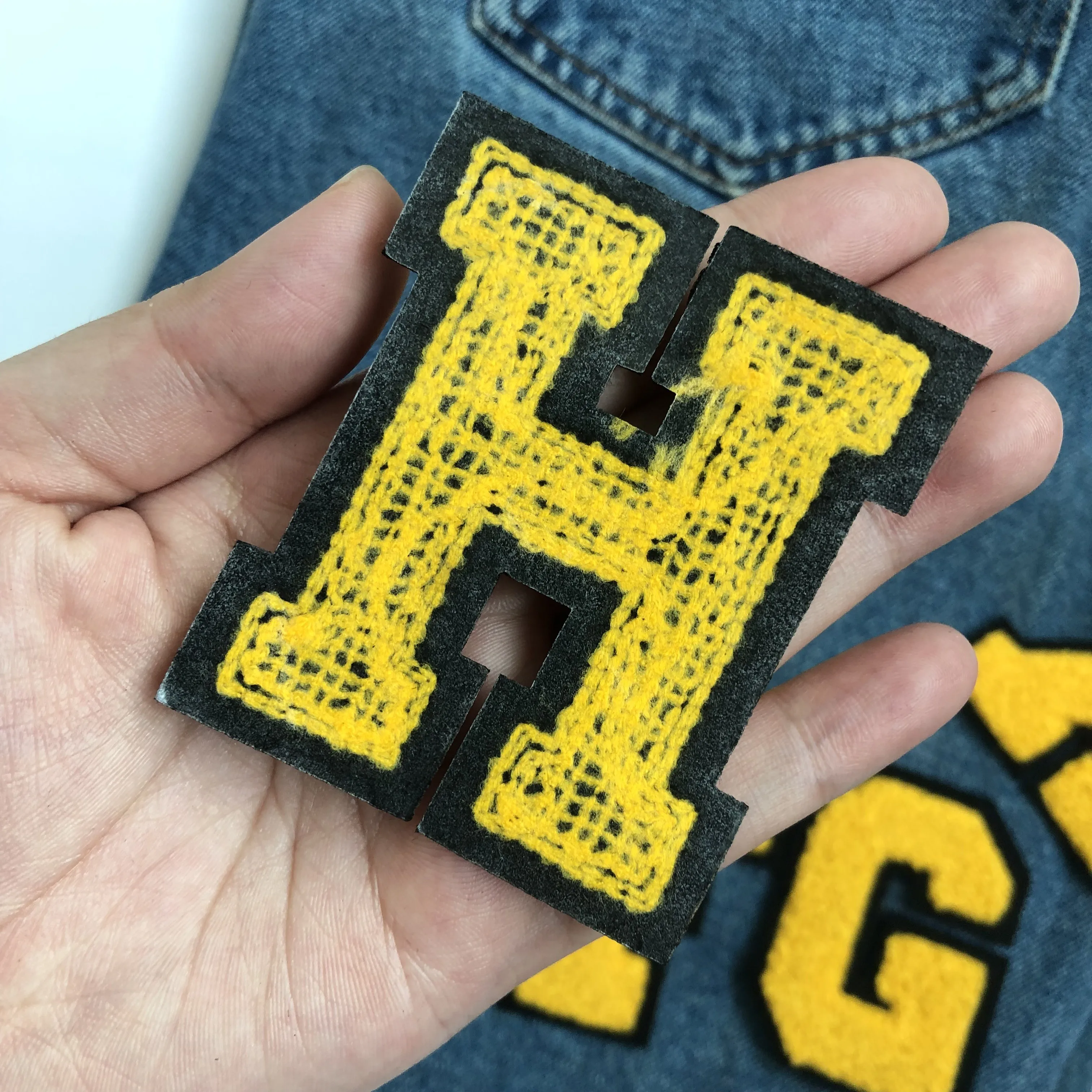 Yellow Letters Chenille Embroidered Iron On Patch Applique Diy Name Badge Alphabet Patches For Kid Clothing Bag Accessories