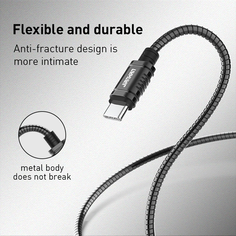 JianHan USB Type C Cable Metal Braided USB C Cable 3a for Samsung S21 S20 S10 S9 S8 Xiaomi mi 11 Phone Wire Cord Type C Charger