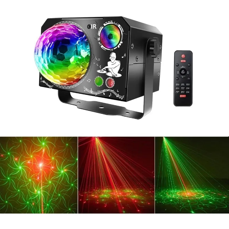 

Светильники для вечеринок 4 в 1, DJ Disco Ball Light, RGB стробоскопическое сценическое освещение с комбинированным эффектом, звуковая активация, вечеринка с дистанционным управлением