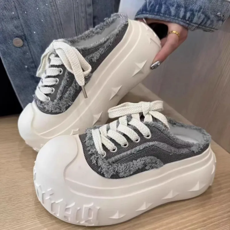 

Lace up Thick Bottom Baotou Half Slippers for Women 2025 Summer New Casual Slippers for Women Outerwear