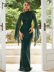 Missord Green Sequin Evening Dress Elegant Women Split Flare Sleeves Bodycon Cocktail Party Prom Mermaid Dresses Long Gown