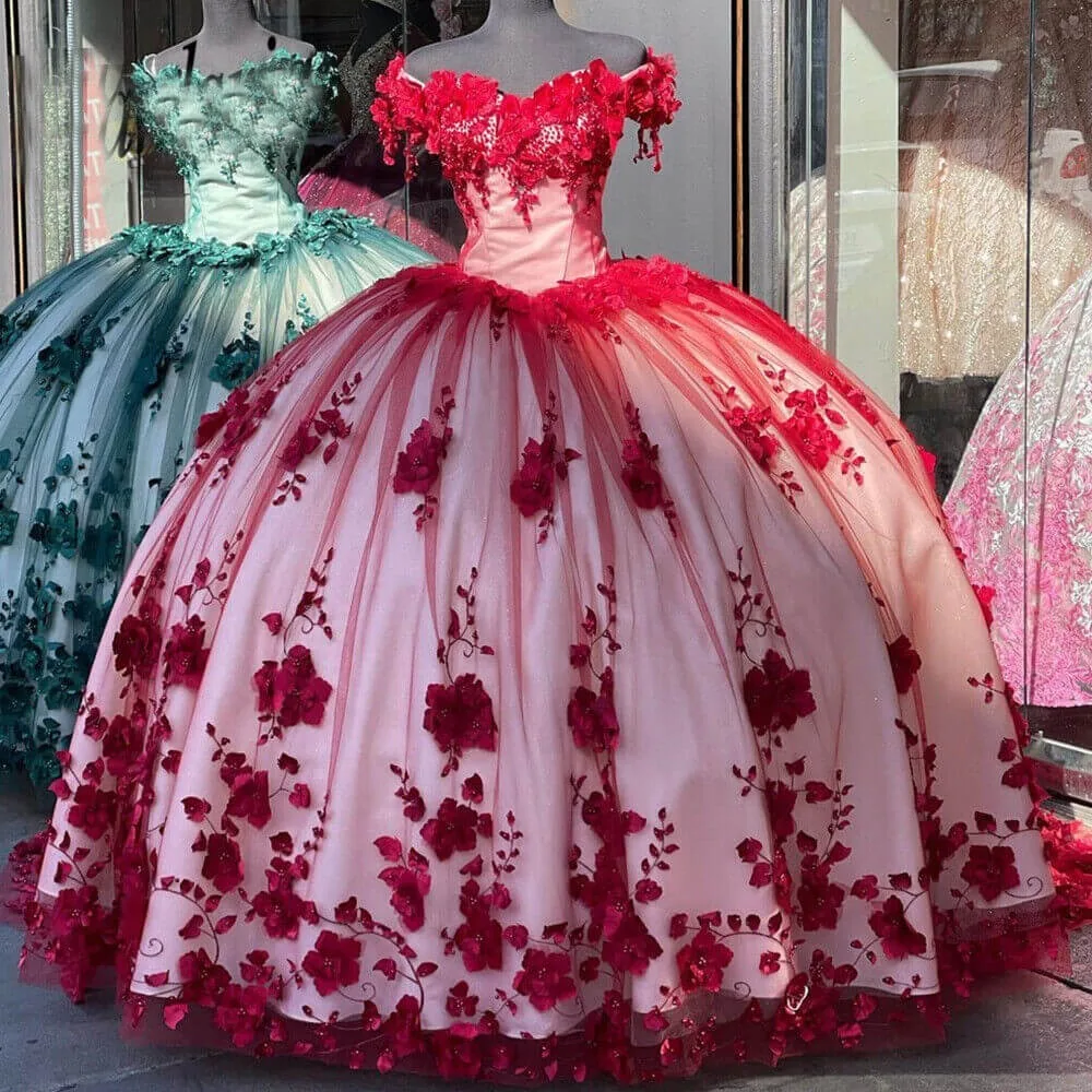 

Изысканные красные платья Quinceanera 2025, роскошное кружевное платье принцессы с аппликацией, мексиканское платье на день рождения, Vestido De 15 Anos по индивидуальному заказу
