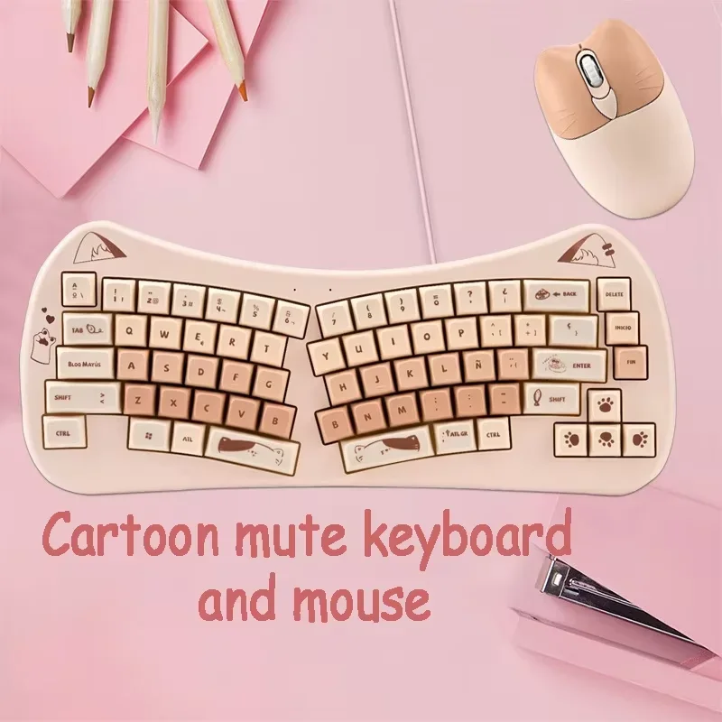 Cute 2.4G Wireless Keyboard Cat Ear Design Ergonomic Girls Keyboard for Office Gaming