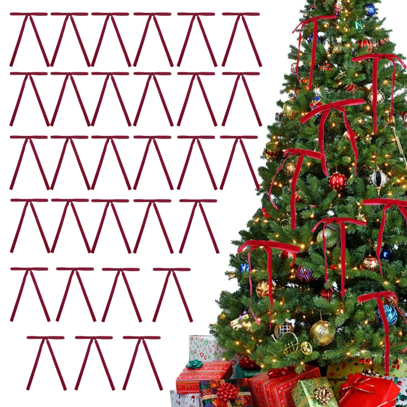 30 pçs arcos de veludo fita de natal arcos para decoração de casa de natal grinaldas de árvore embrulho de presente diy artesanato festivo inverno