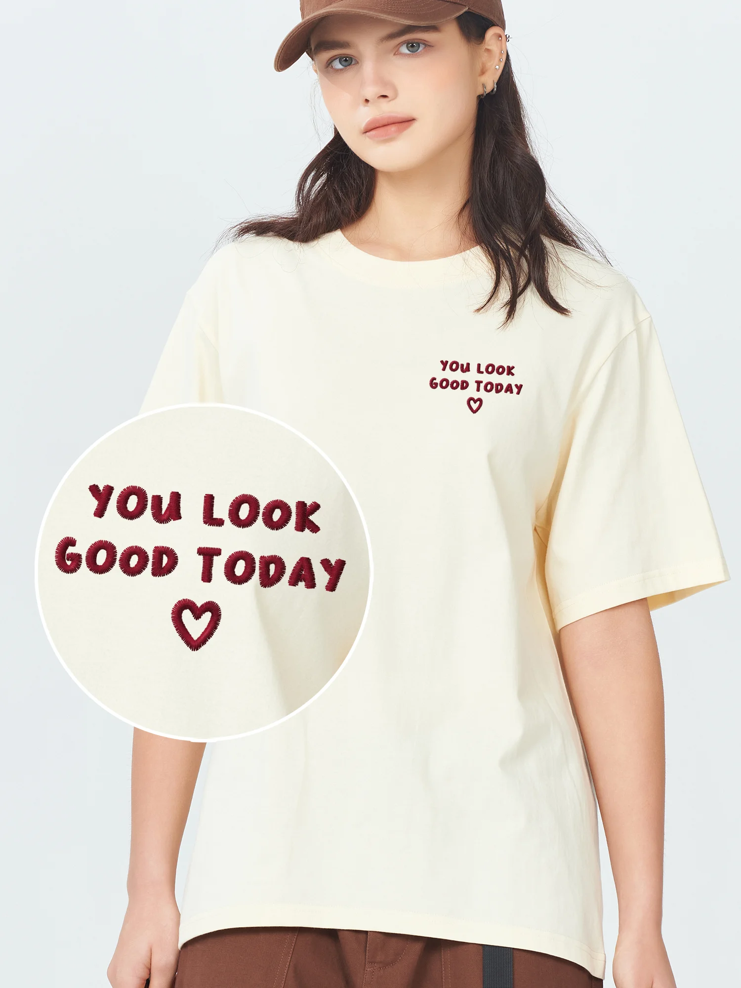 

Футболка с вышивкой You Look Good Today, футболки с вышивкой из 100% хлопка, уличная мужская футболка с коротким рукавом