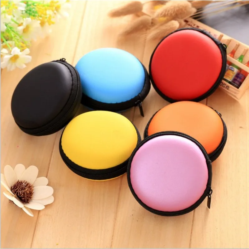 Round portable storage bag orange black zipper storage bag headphones/electronic accessories travel storage bag