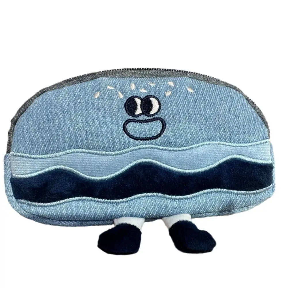 Blue Denim Pen Bag Large Capacity Cartoon Stationery Storage Bag Interesting Expressions Stationery Organizer School Office