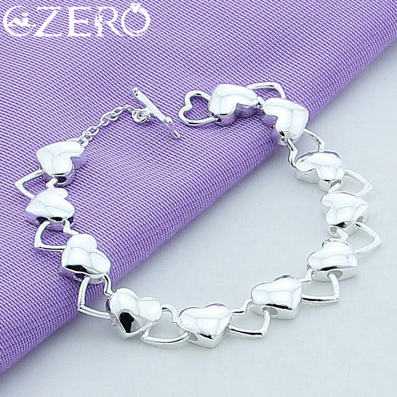 ALIZERO 925 Sterling Silver Heart Chain Bracelet Earrings For Women Wedding Engagement Fashion Party Jewelry Set 2pcs Sets